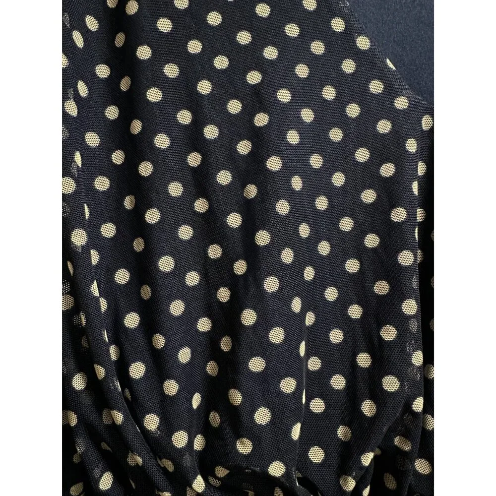 Kate & Lily Blue White Polka Dot V-Neck‎ Midi Dress Elbow-Length Sleeves Size 16